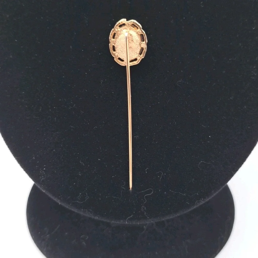 Opal Stone Stick Pin Open Lace Edge Design Gold Tone Cabochon 2.25